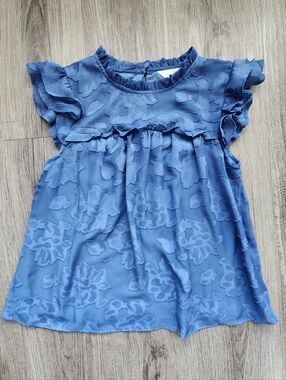 Lauren Conrad Blue Ruffle Sleeve Floral Overlay Top